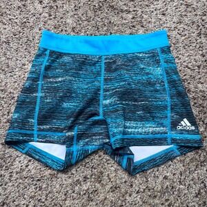 Adidas Techfit CLIMALITE Blue Black Abstract Print Athletic Shorts Women's S